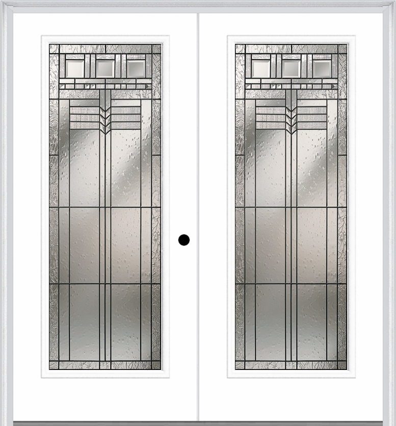 MMI Twin/Double Full Lite 6'8" Fiberglass Smooth Oak Park Patina Decorative Glass Exterior Prehung Door 686